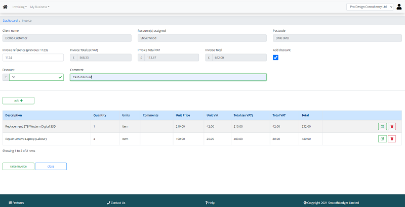 easyinvoice - cash discount