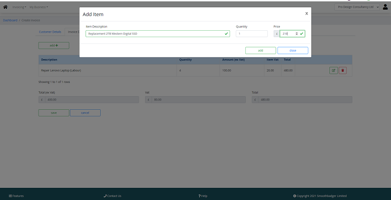 easyinvoice - add items