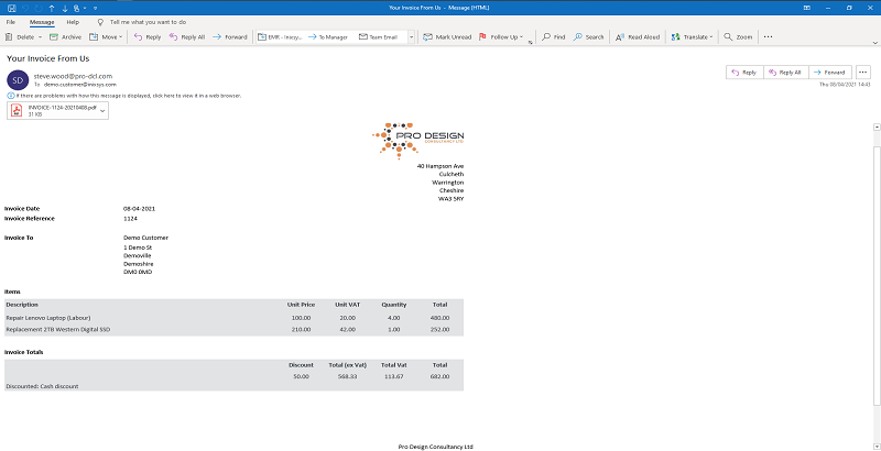 easyinvoice - email to customer